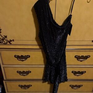 Retrofete Black Sparkle One Shoulder Dress